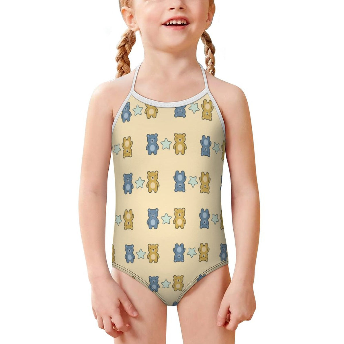 Cute Teddy Bear Spaghetti Strap Girls Swimsuit | AOP