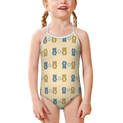 Cute Teddy Bear Spaghetti Strap Girls Swimsuit | AOP