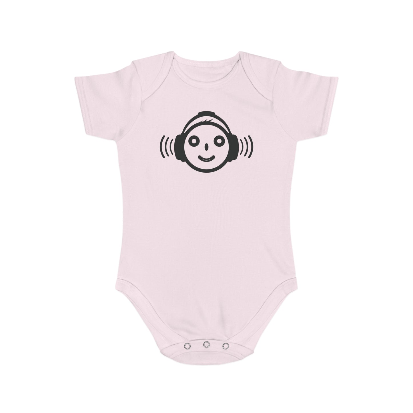 Cute Music-Themed Short Sleeve Baby Bodysuit with Smiley Face