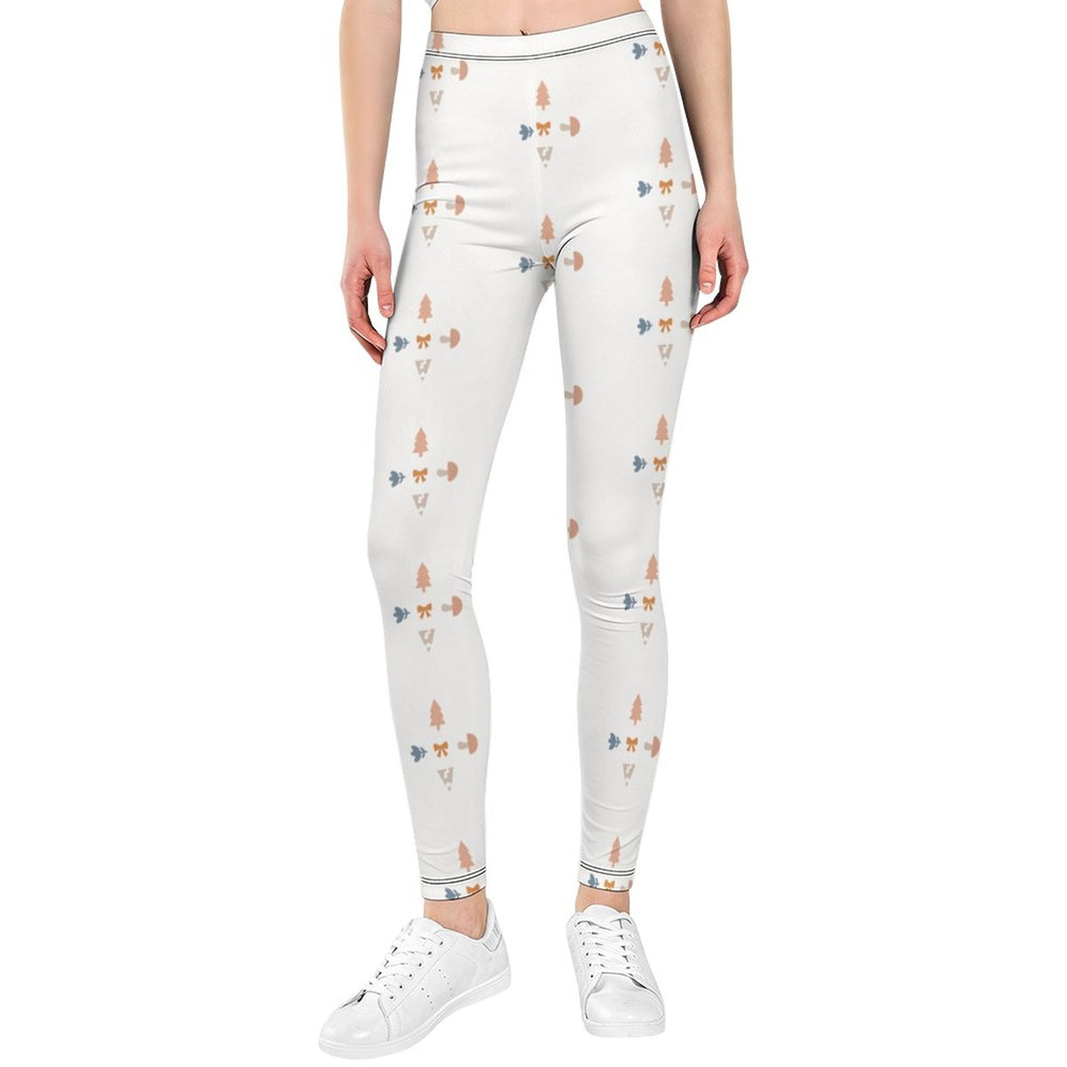 180GSM Girls' White Geometric Patterned Leggings