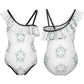 Girls' Geometric Star One-Shoulder Ruffle Swimsuit