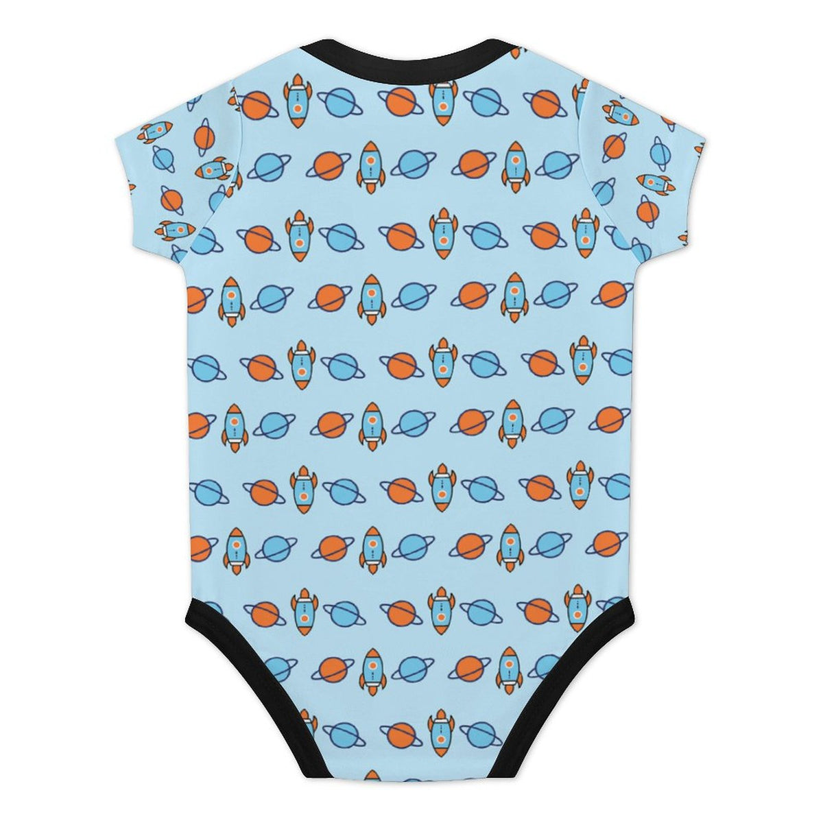 Outer Space Rocket Short Sleeve Baby Romper | 220gsm