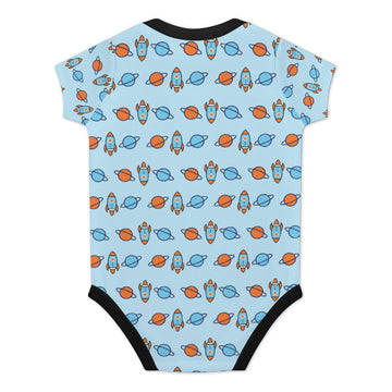 Outer Space Rocket Short Sleeve Baby Romper | 220gsm