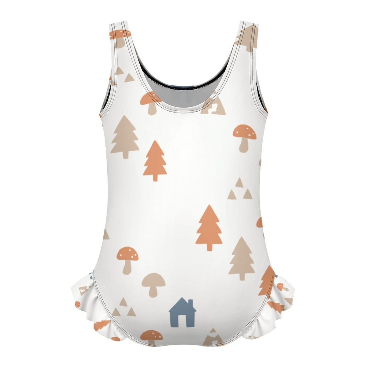 Cute Woodland Print Ruffle Leg Girls' Swimsuit