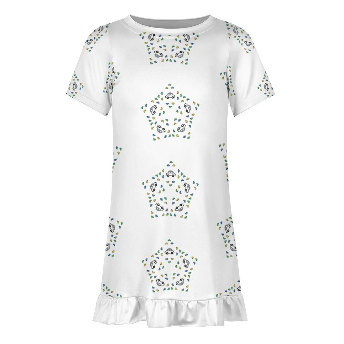 Girls' Geometric Star Ruffle Hem Short Sleeve Dress