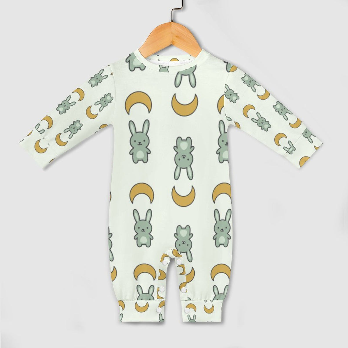 Cute Cotton Baby Bunny & Moon Long Sleeve Bodysuit