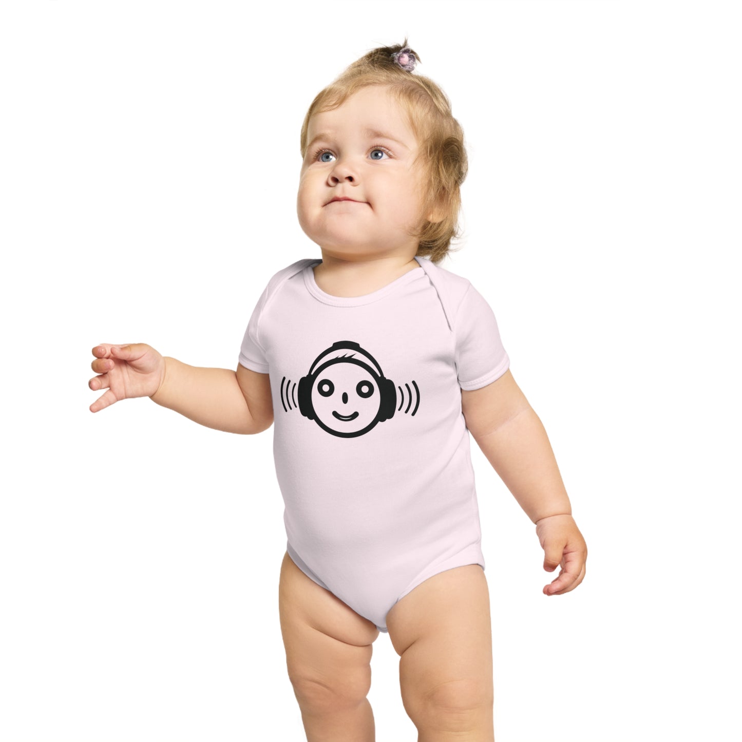 Cute Music-Themed Short Sleeve Baby Bodysuit with Smiley Face