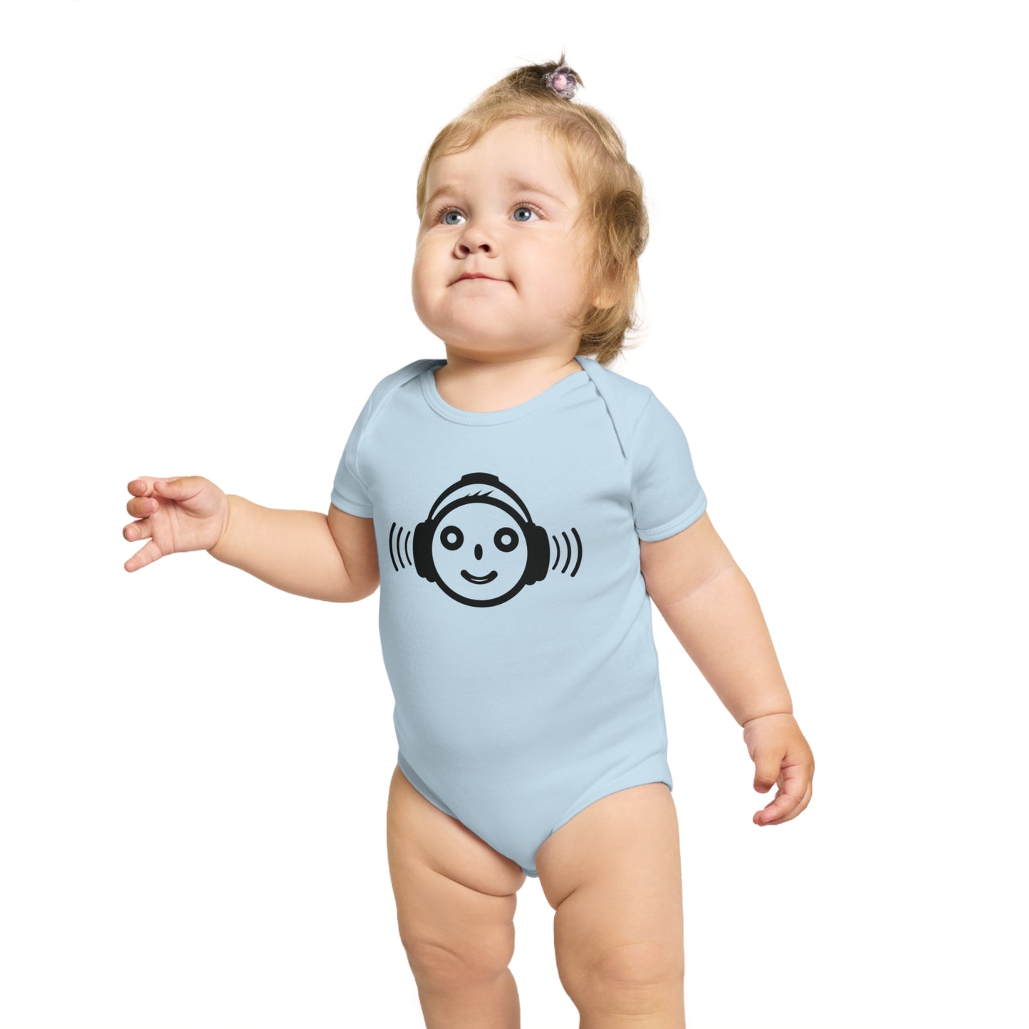 Cute Music-Themed Short Sleeve Baby Bodysuit with Smiley Face