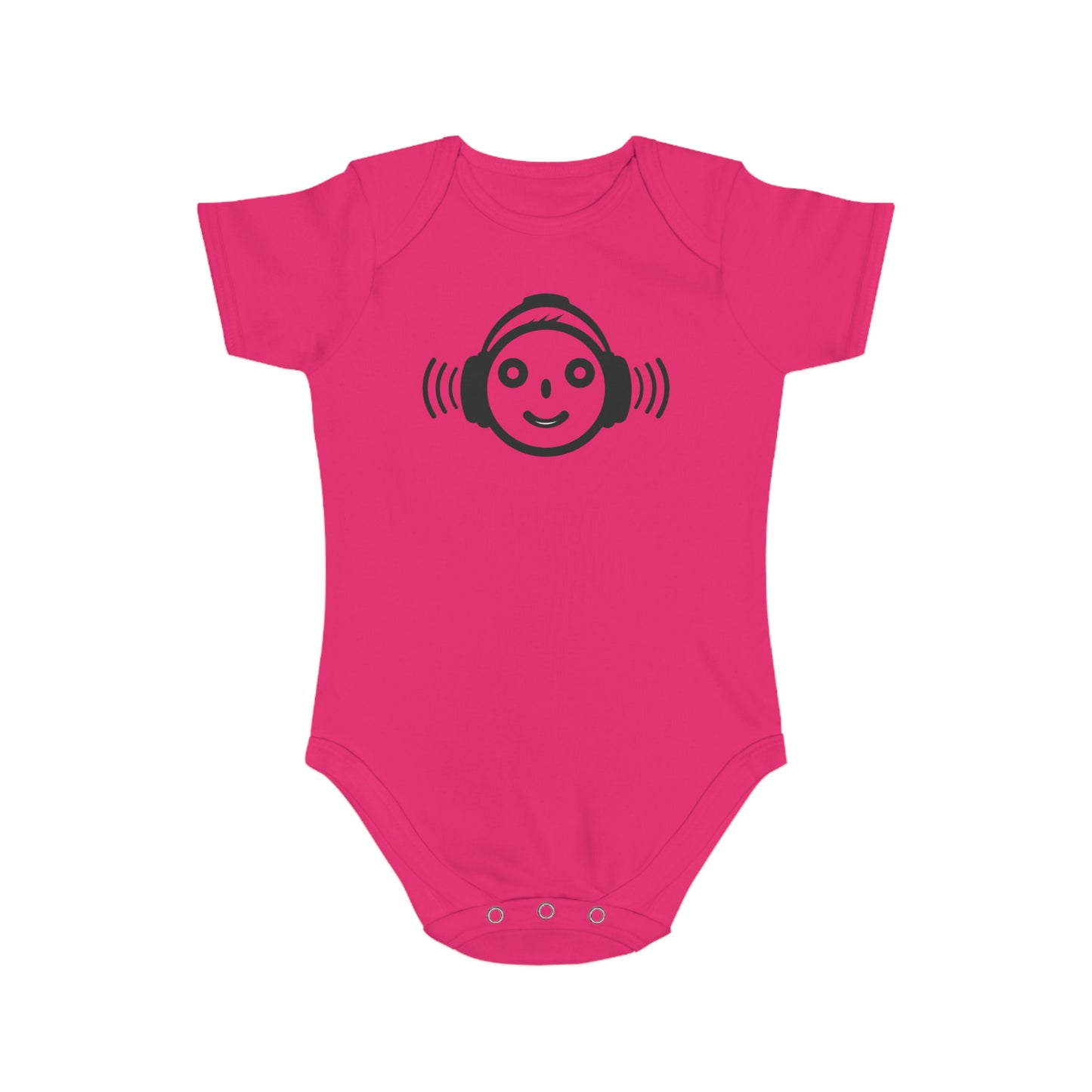 Cute Music-Themed Short Sleeve Baby Bodysuit with Smiley Face