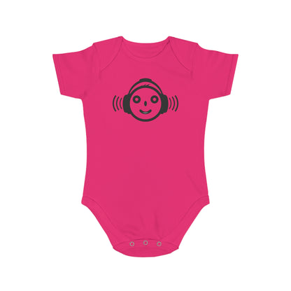 Cute Music-Themed Short Sleeve Baby Bodysuit with Smiley Face