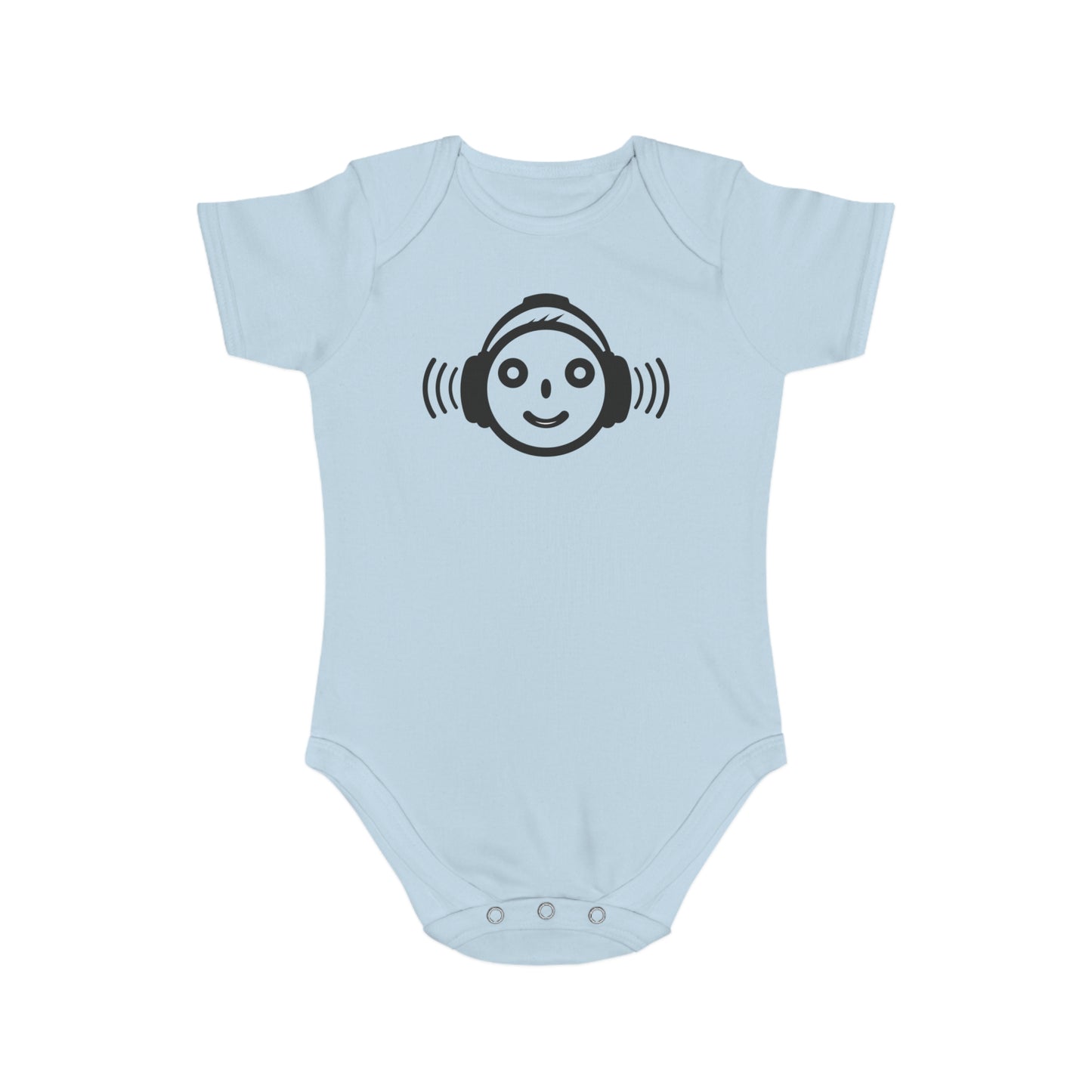 Cute Music-Themed Short Sleeve Baby Bodysuit with Smiley Face