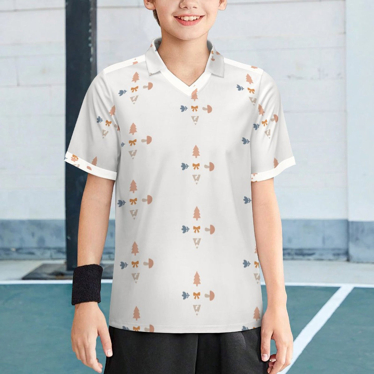 160GSM White Geometric Patterned Youth Soccer Shir