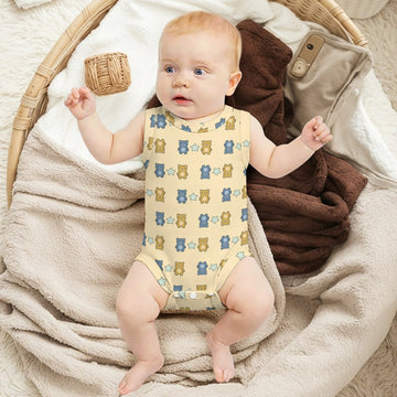 Cute Baby Sleeveless Bear Print Romper Bodysuit