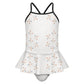 Girls' White Geometric Motif Peplum Swimsuit