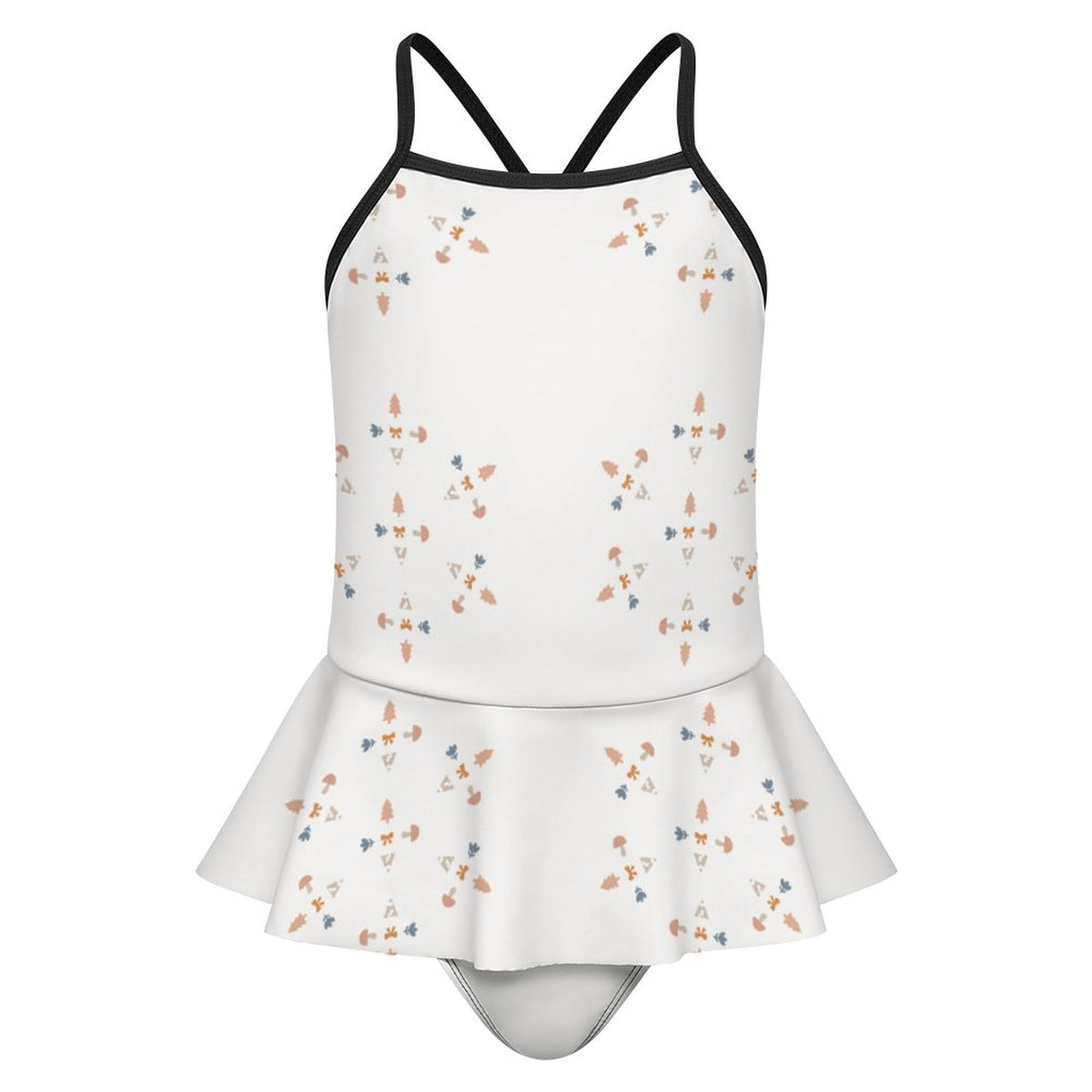 Girls' White Geometric Motif Peplum Swimsuit