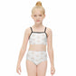 Girls' White Geometric Patterned Two-Piece Swimwear