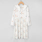 Girls' White Geometric Long Sleeve Flared Dress