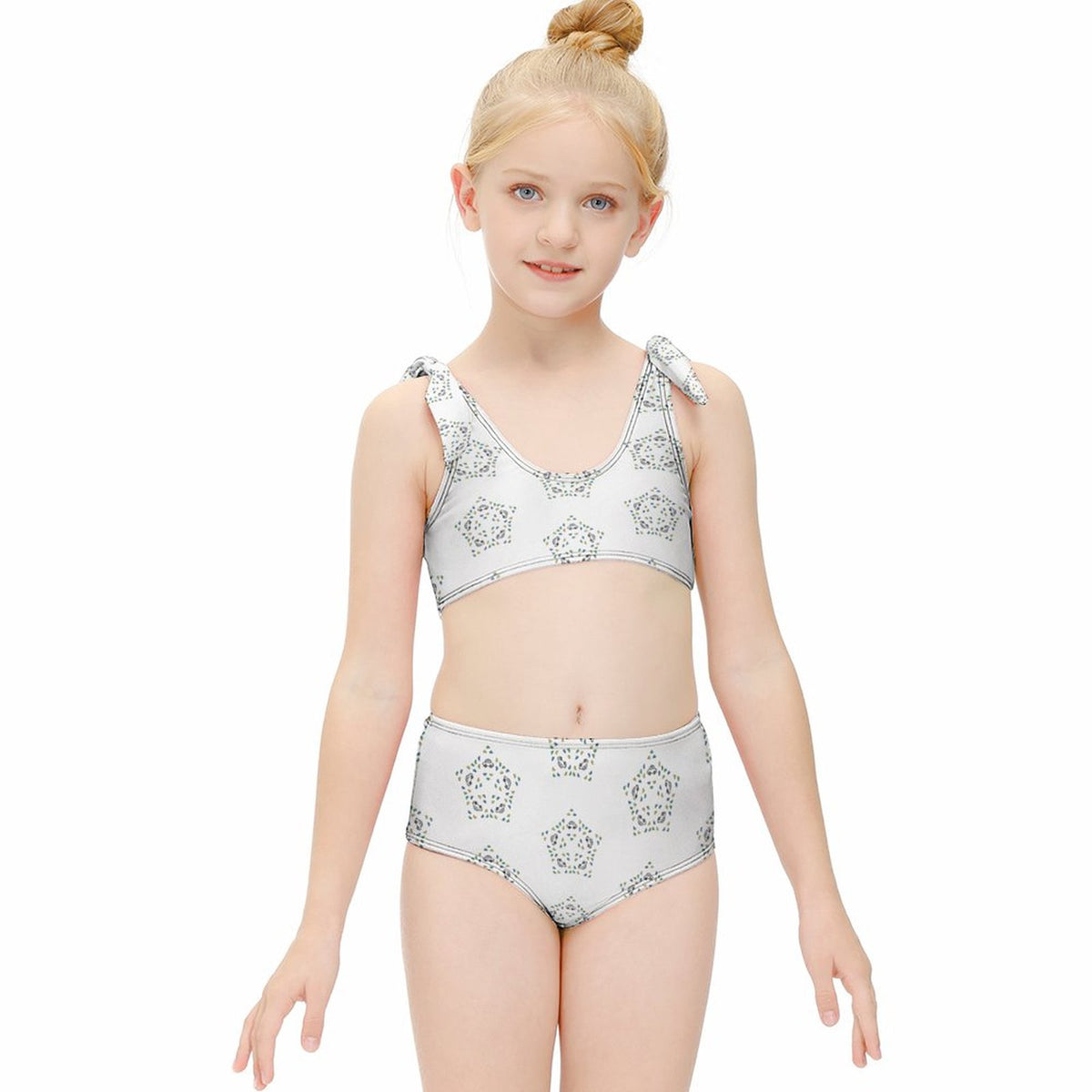 Girls' Geometric Star Tie-Shoulder Sports Swimsuit