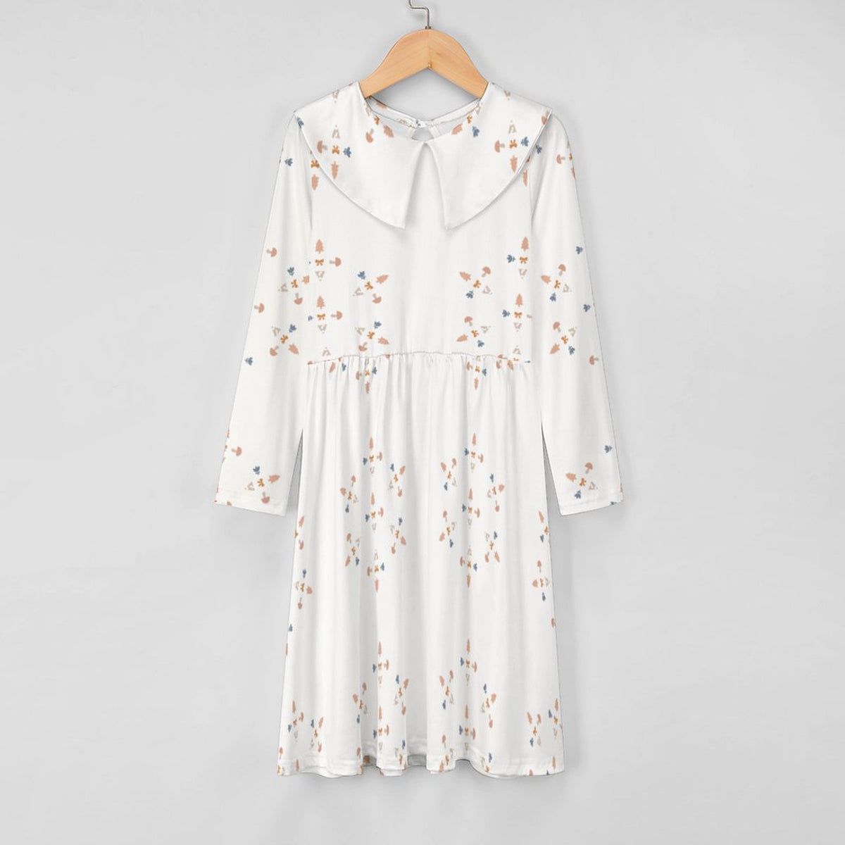 Girls' Geometric Print Long Sleeve A-Line Collar Dress
