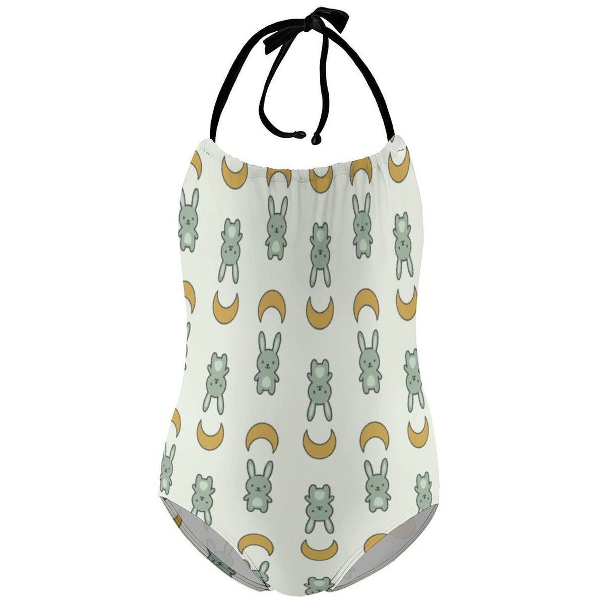 Cute Bunny & Moon Halter One-Piece Girls Swimsuit