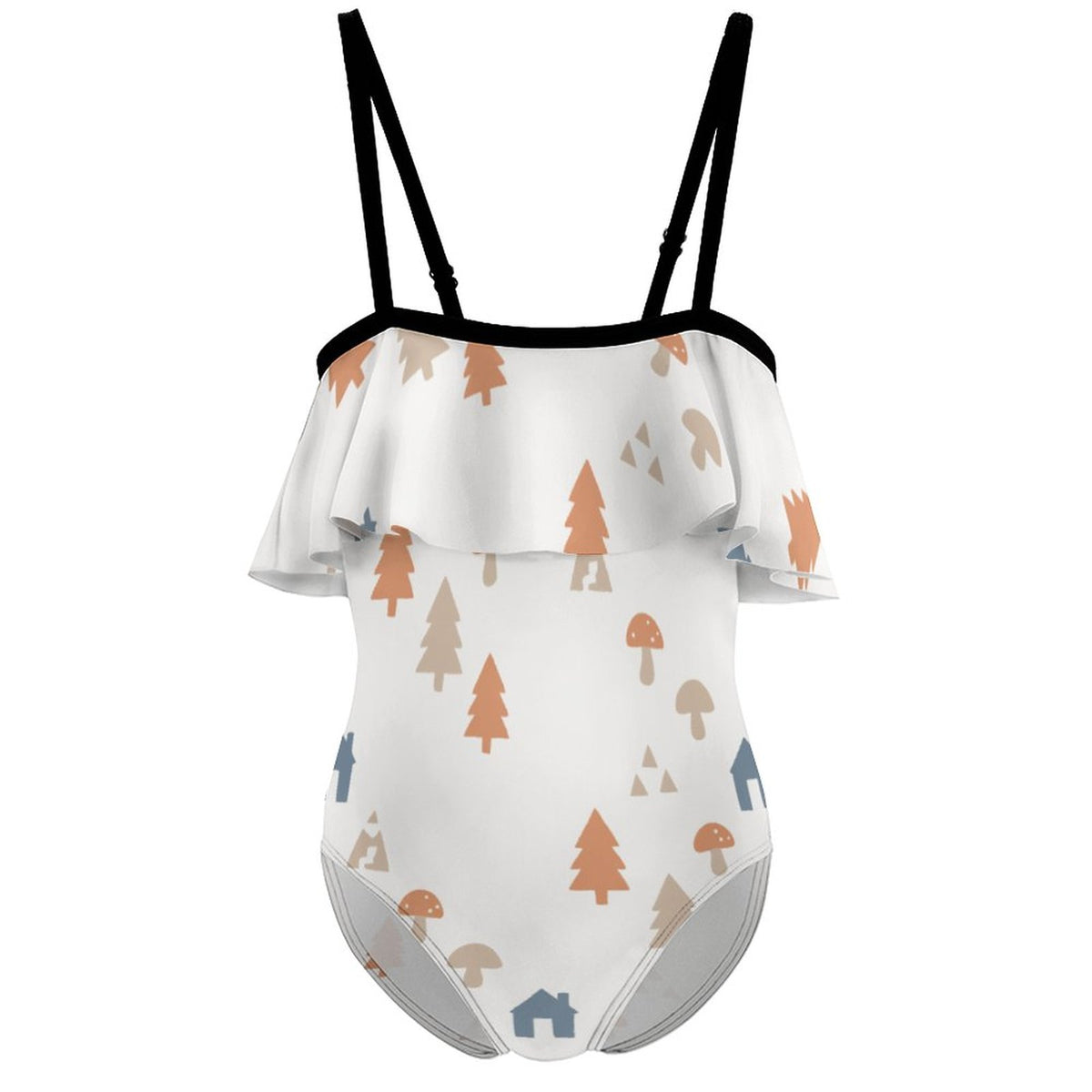 Cute Woodland Cabin Off-Shoulder Swimsuit for Girls
