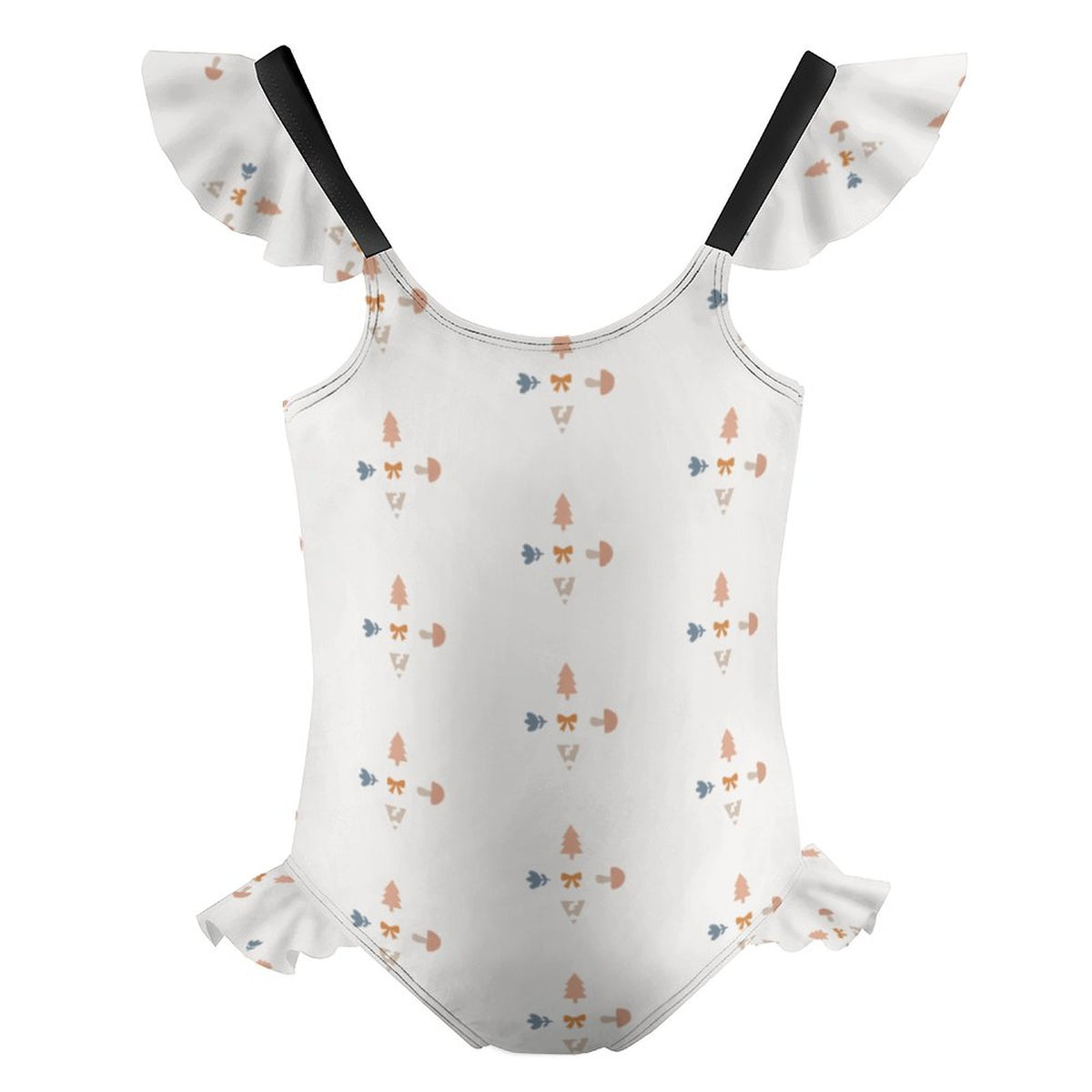 Girls' Geometric Print Ruffle Trim One-Piece Swimsuit