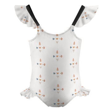 Girls' Geometric Print Ruffle Trim One-Piece Swimsuit