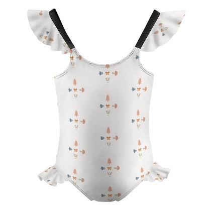 Girls' Geometric Print Ruffle Trim One-Piece Swimsuit