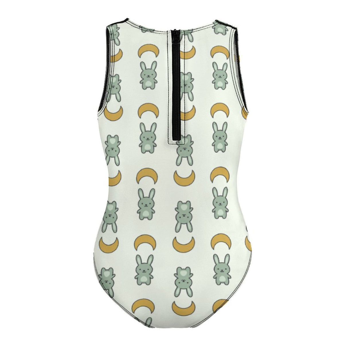 Cute Bunny & Moon Zip Back One-Piece Girls Swimsuit