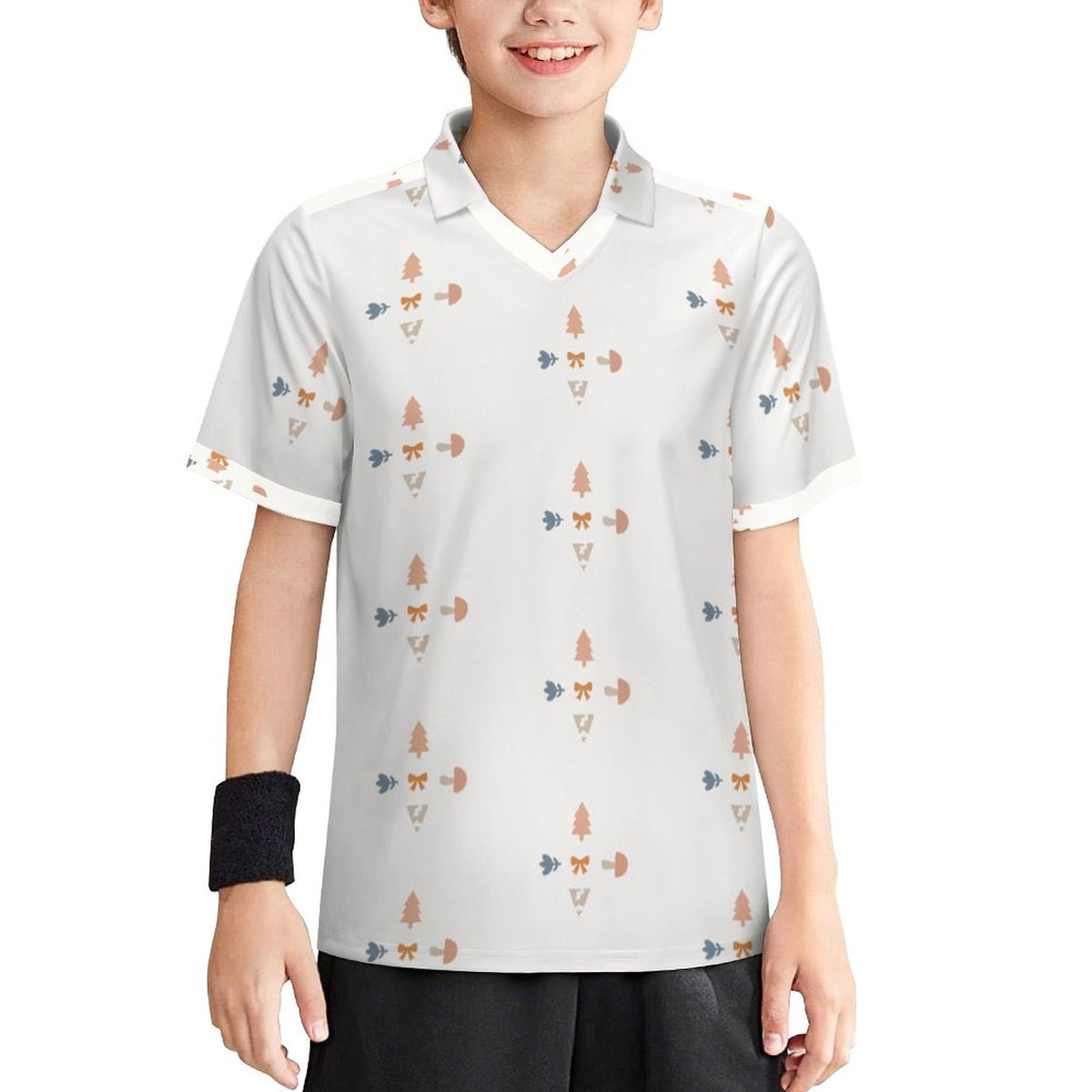 160GSM White Geometric Patterned Youth Soccer Shir