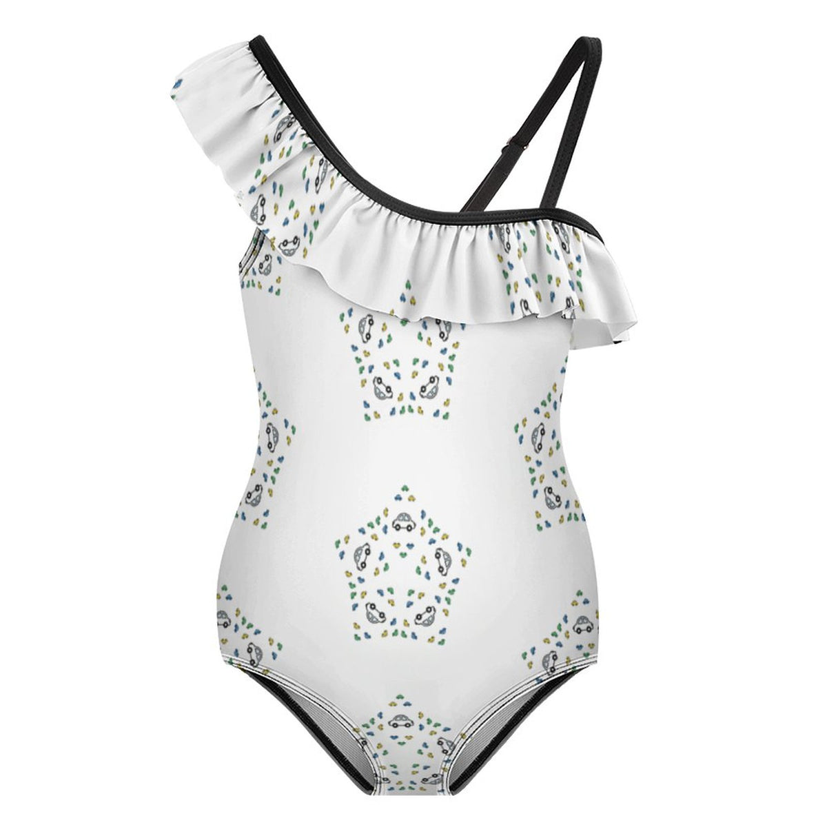 Girls' Geometric Star One-Shoulder Ruffle Swimsuit
