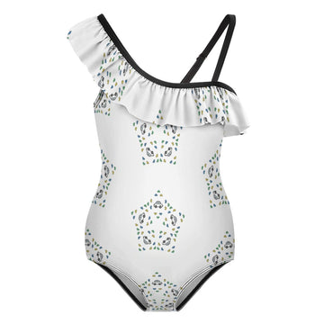 Girls' Geometric Star One-Shoulder Ruffle Swimsuit