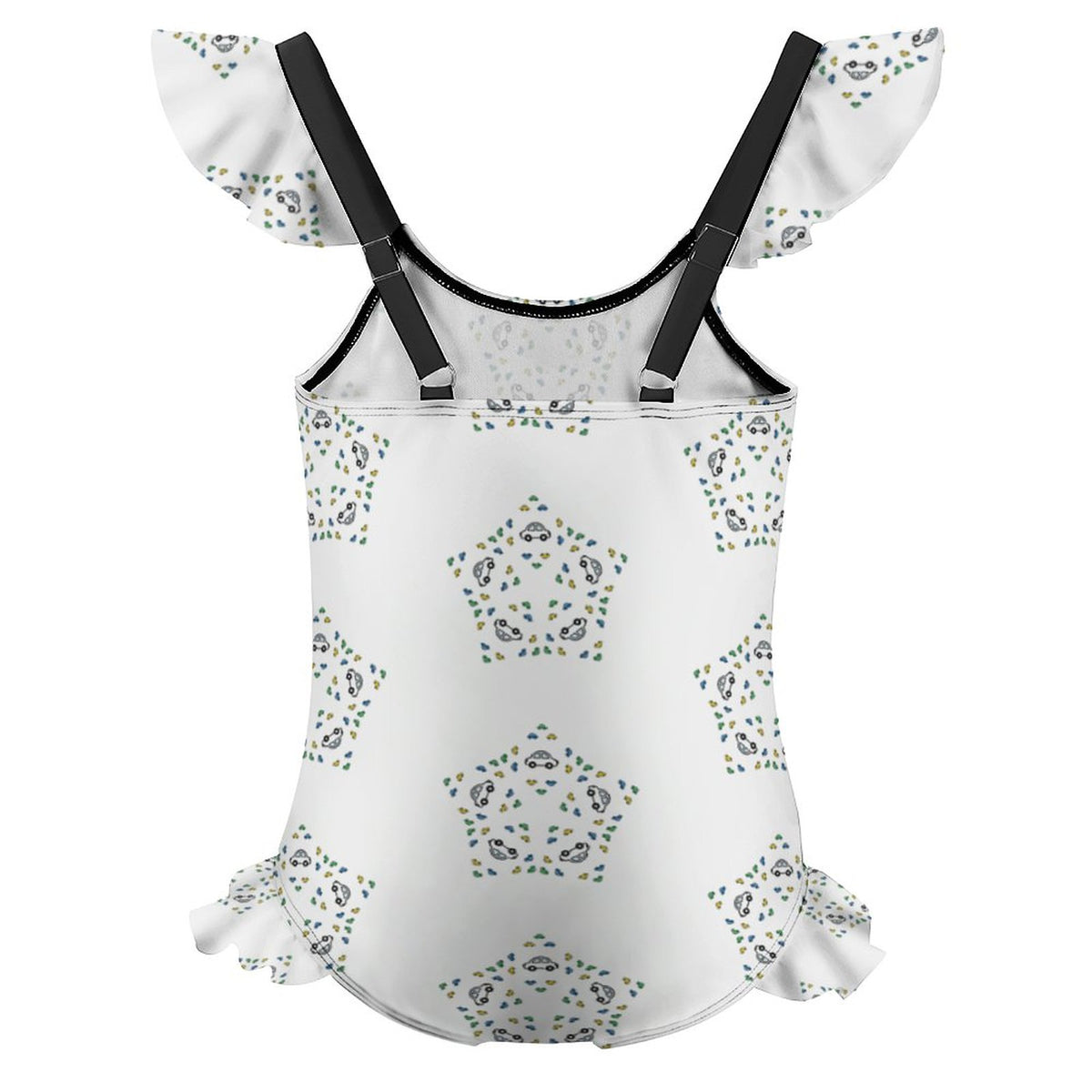 Girls' Geometric Star Ruffle One-Piece Swimsuit