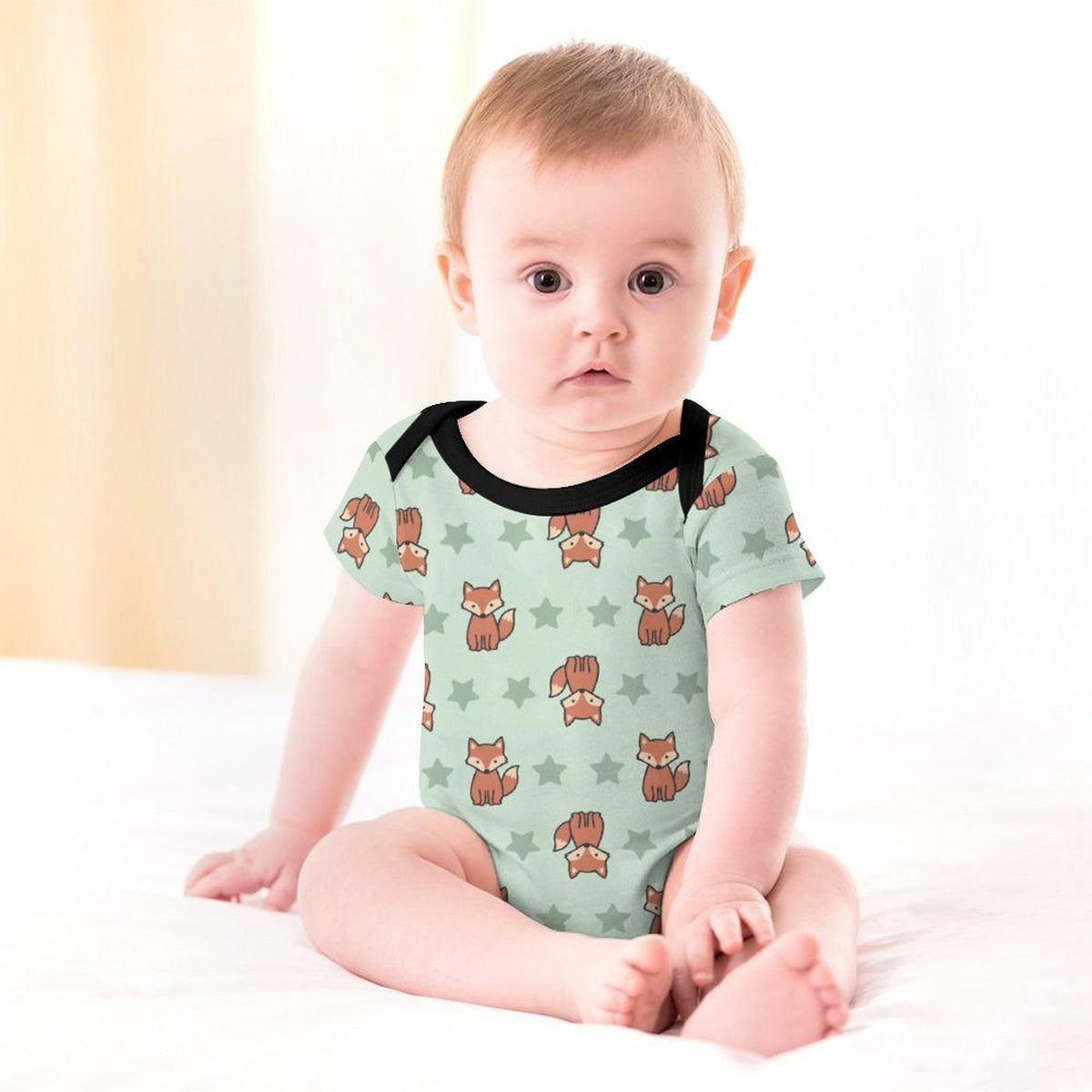 Cute Cotton Baby Fox Print Short Sleeve Onesie