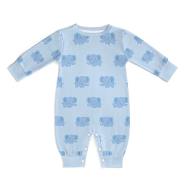 Cute Elephant Print Light Blue Baby Cotton Romper