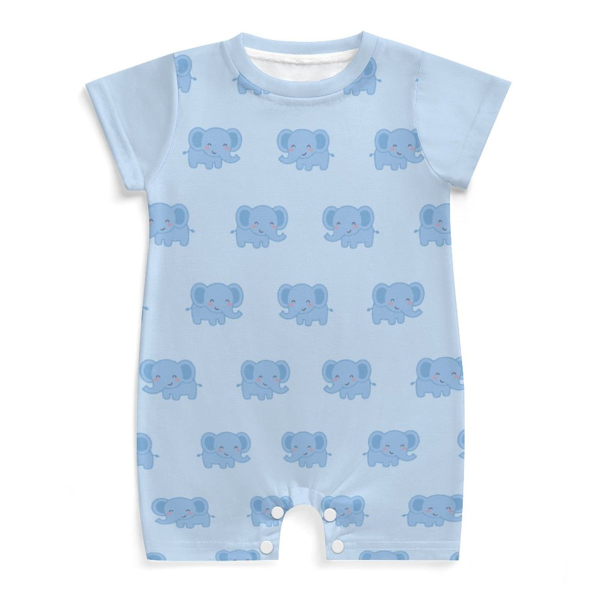 190GSM Light Blue Elephant Baby Cotton Romper