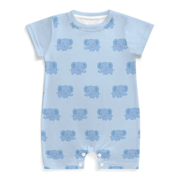 190GSM Light Blue Elephant Baby Cotton Romper