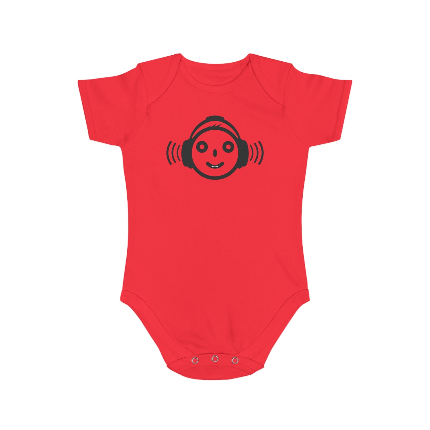 Cute Music-Themed Short Sleeve Baby Bodysuit with Smiley Face