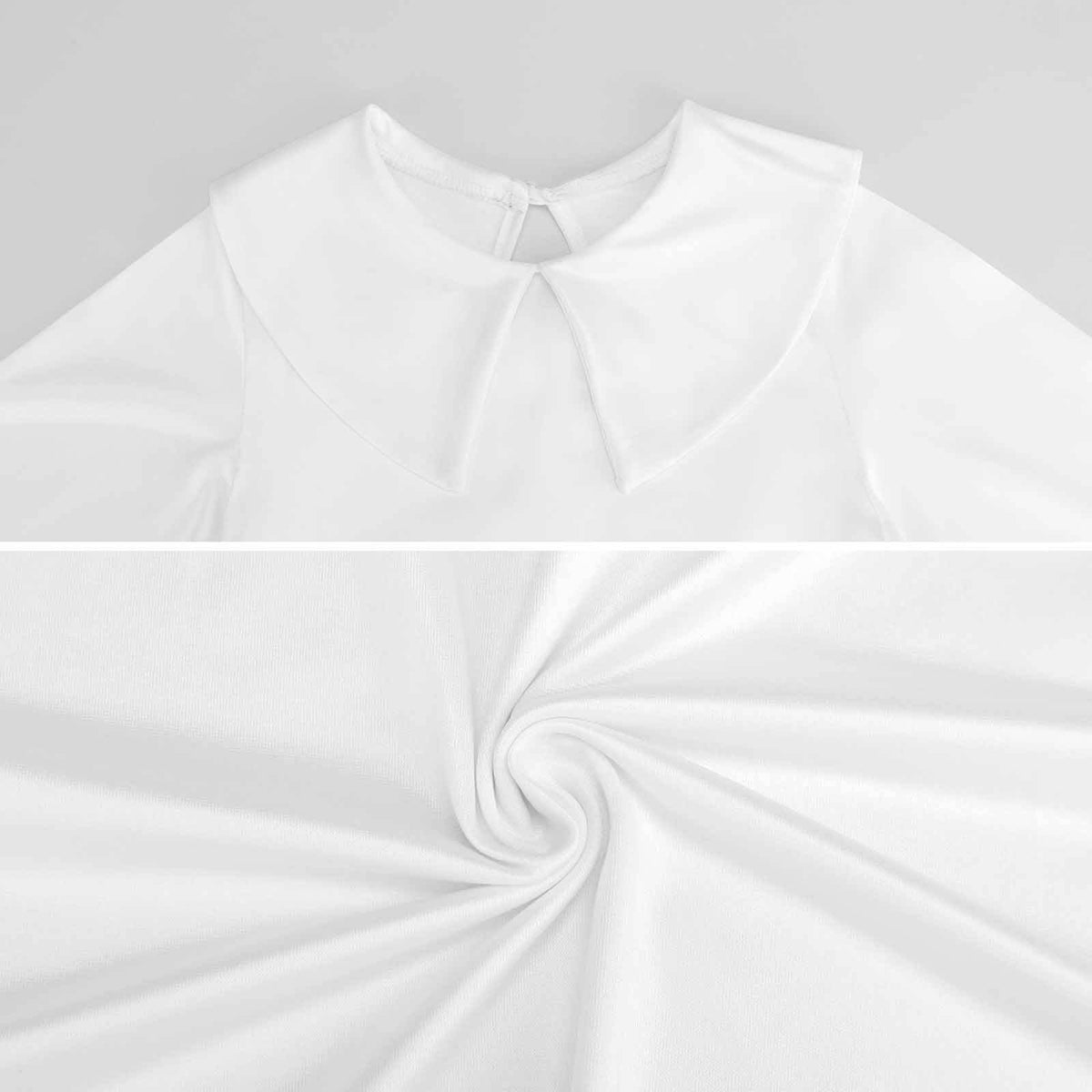 Girls' White Geometric Long Sleeve Flared Dress