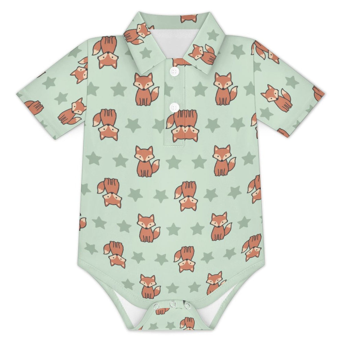 Cute Baby Fox Print Short Sleeve Polo Romper