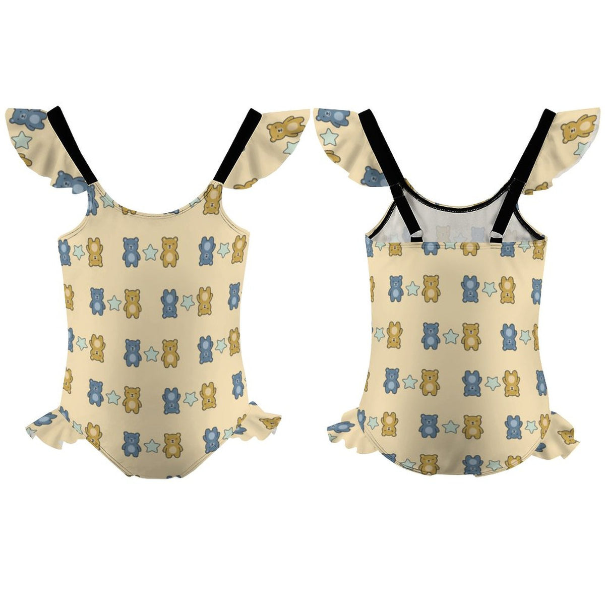 Cute Teddy Bear Girls One-Piece Swimsuit | Ruffle Trim