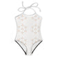 Girls' White Geometric Motif Strap Bathing Suit