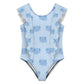 Girls' Blue Elephant Print Frill Strap One-Piece