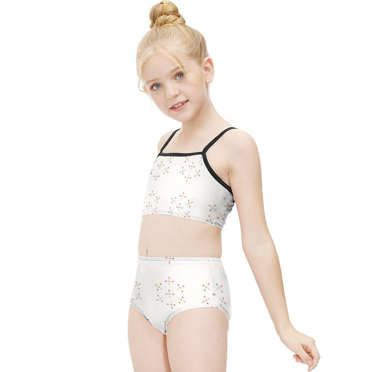 Girls' White Geometric High Waist 2-Piece Swimwear