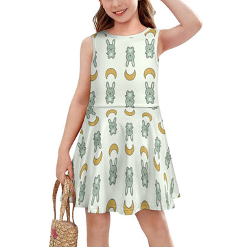 Cute Bunny & Moon Print Girls Tank Dress | Custom AOP