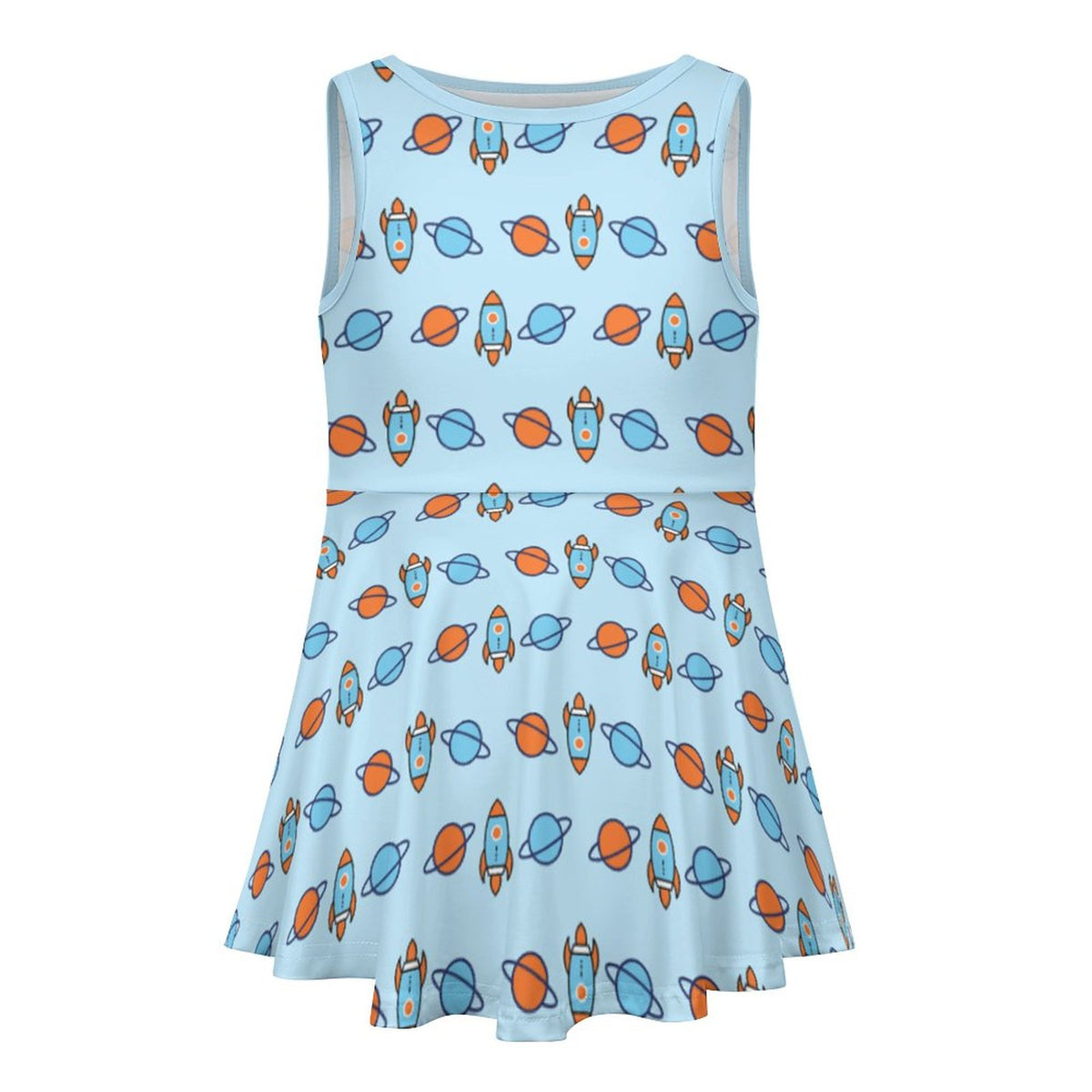 Outer Space Rocket Sleeveless Tank Dress for Girls