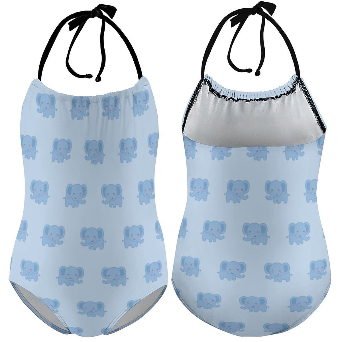 Girls' Blue Elephant Halter One-Piece Swimsuit