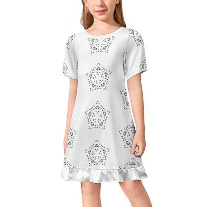 Girls' Geometric Star Ruffle Hem Short Sleeve Dress