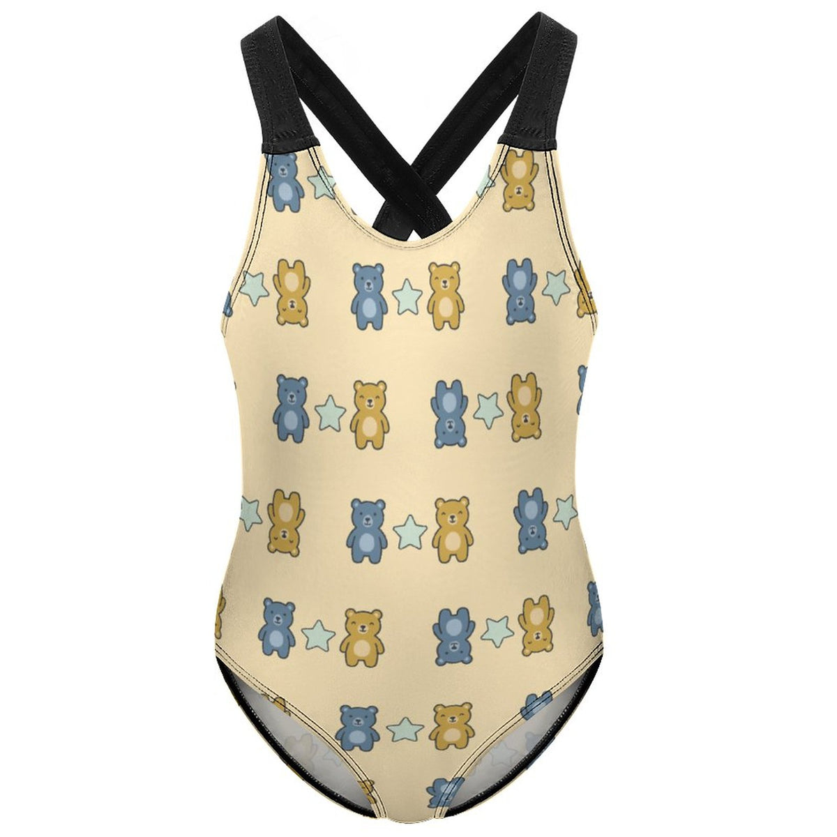 Cute Teddy Bear Cross-Back Girls Swimsuit | Custom AOP