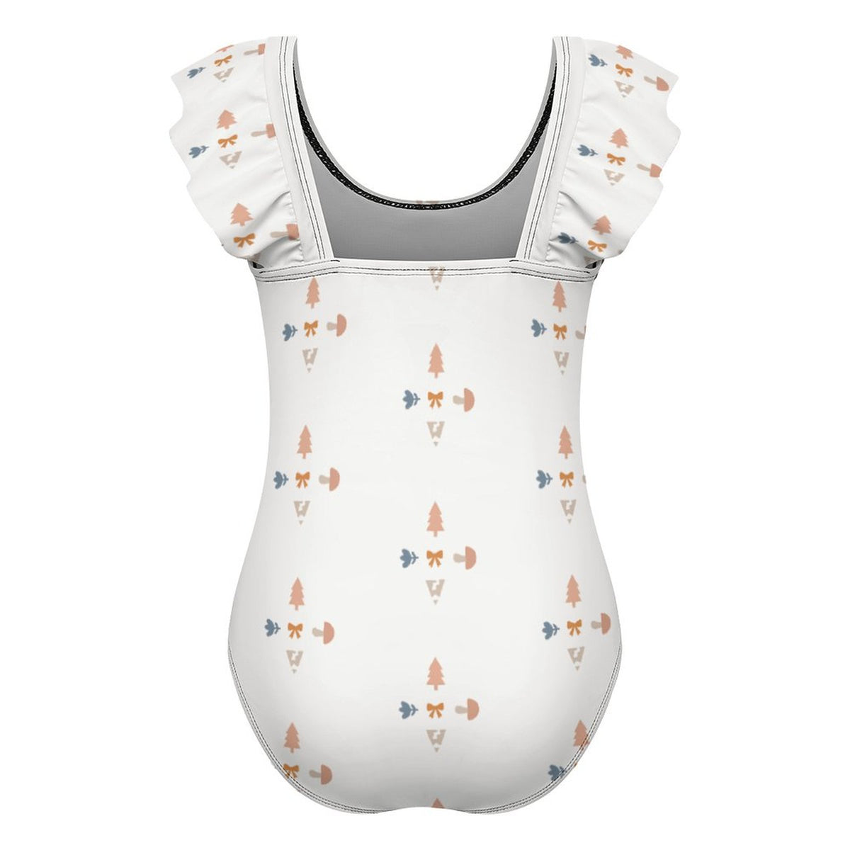 Girls' Geometric Print Shoulder Ruffle One-Piece Swimsuit